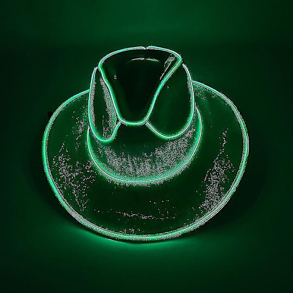 Disco Luminous Led Brud Cowgirl Hat Glødende Lys Bar Cap Bachelorette Party Tilbehør Blinkende Neon Western Cowboy Hat-WELLNGS Green