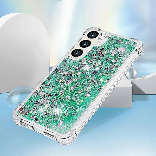 YB Quicksand Series-1 Yhteensopiva Samsung Galaxy S24+ -kotelon kanssa, nestemäiset kelluvat paljetit TPU-suojus - WELLNGS Green Hearts