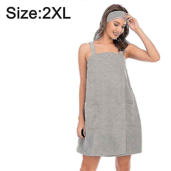 Dame Badekåbe/Brusewrap Kjole med Stropper, Letvægts Knælang Wrap Kjole, a-WELLNGS Grey Xxl