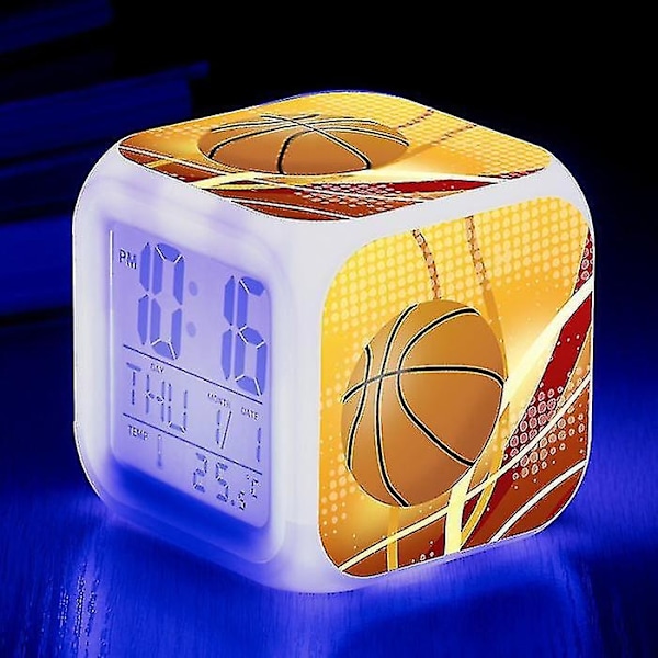 Basketball Vekkerklokke 7 Farger Endring Multifunksjon Noctilucence Elektronisk Klokke Barnerom Vekker Timer Bursdagsgave for Barn Tw-WELLNGS dark gray