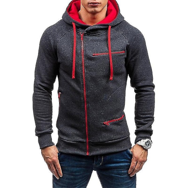 Herre Zip Up Hoodies Frakke Hættetrøje Jakke Hoody Slim Fit Jumper Tops-WELLNGS Dark Grey 3XL