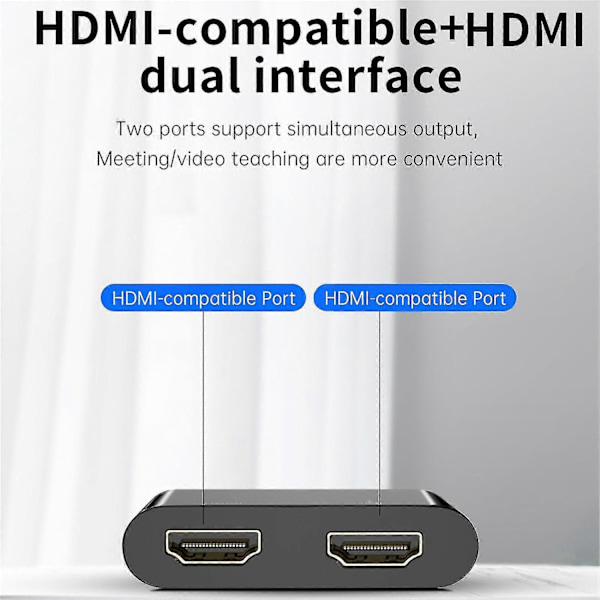 USB USB-C til Dual HDMI Adapter Ekstern Video Support Windows Kun - Sort - WELLNGS