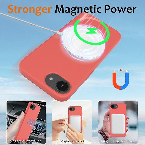 för iPhone 16e Skal Kompatibelt med MagSafe Anti-Drop Flytande Silikon Telefonskal - Hot Pink-WELLNGS Hot Pink