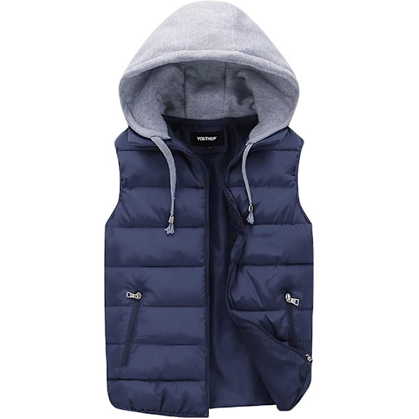 YOUTHUP Herr Quiltad Väst med Huva Utomhus Tjock Fritidssport Huva-WELLNGS Blue S