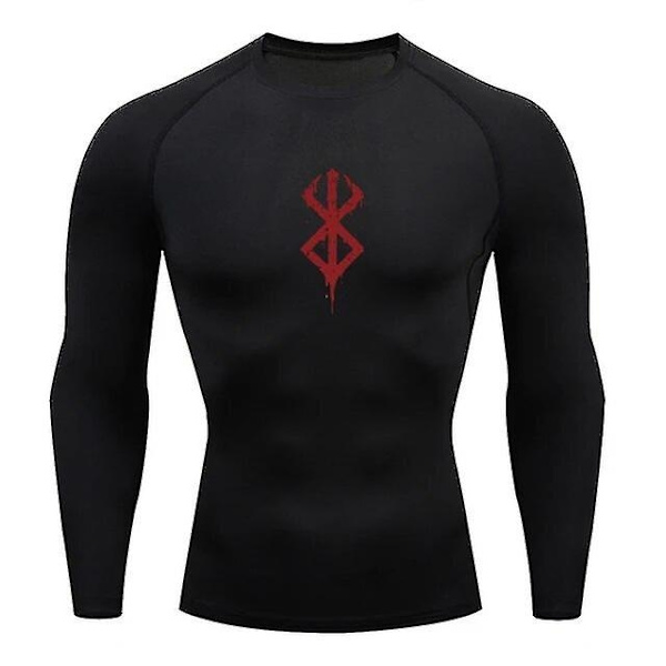 Herre Kompresjon T-skjorte Lang Ermet Anime Berserk Guts Sport Hurtigtørkende T-skjorter Athletic Gym Tights Undershirts Topper Tee Male-WELLNGS jinCX01 Black1 L