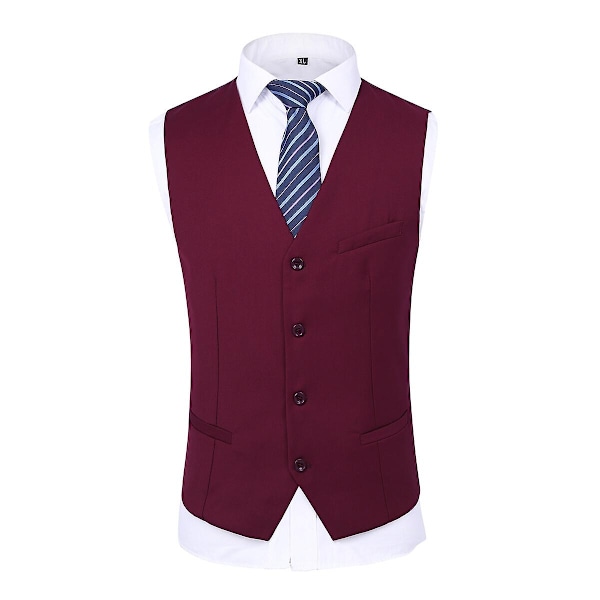 Allthemen Herresæt til Bryllup Fest Middag 3-delt Business Sæt Blazer Vest Bukser 9 Farver-WELLNGS Red L