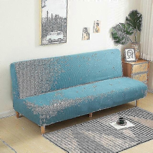 Suuri käsinojaton vuodesohvan päällinen, sohvan suojus ilman käsinojia, joustava taitettava futon-päällinen, pölytiivis, joustava, irrotettava Jacquard-WELLNGS Blue L(length160-190cm)