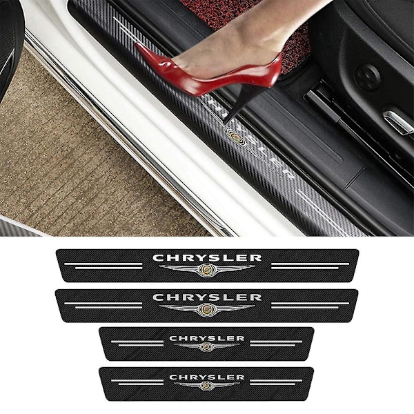 4pcs Car Scuff Plate Door Threshold Sill Stickers for Chrysler 300c 300 Pacifica 200 Sebring Pt Cruiser Car Styling Logo Cover-WELLNGS Black