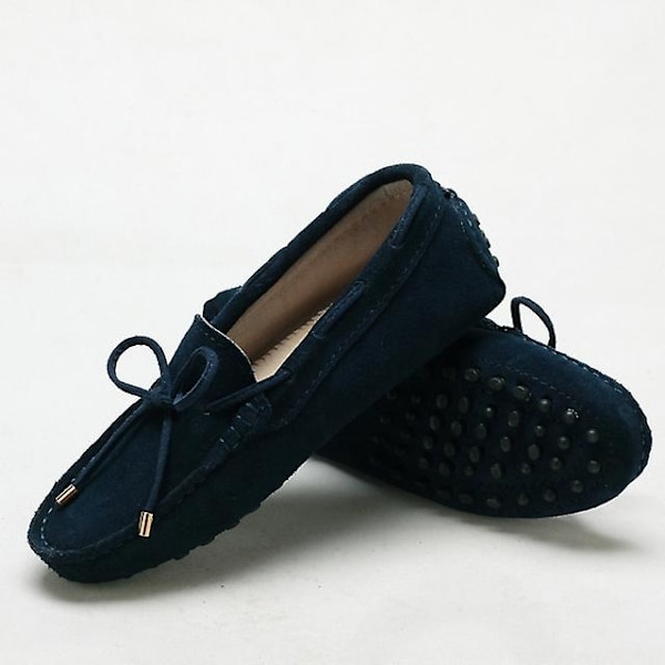 Dame sko 2023 100% ægte læder dame flade sko 13 farver casual loafers dame flade sko mokkasiner dame køresko-WELLNGS Navy Blue 6