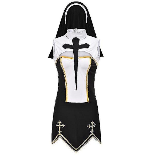 Mike Mike Kvinners Sexy Nonne Cosplay Kostyme Karneval Halloween Fantasia Fancy Dress-WELLNGS White-4pcs S