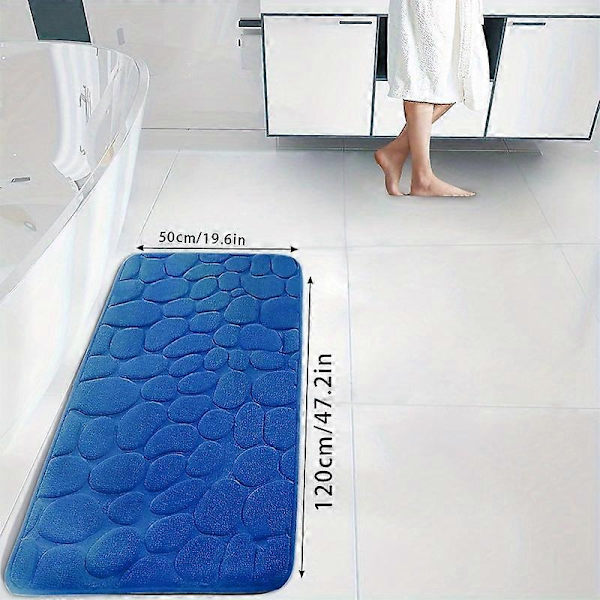 Lyxig och plyschig badrumsmatta i minnesskum - halkfri, snabbtorkande, tvättbar badrumsmatta för bekväm heminredning - WELLNGS Royal Blue 50*120cm