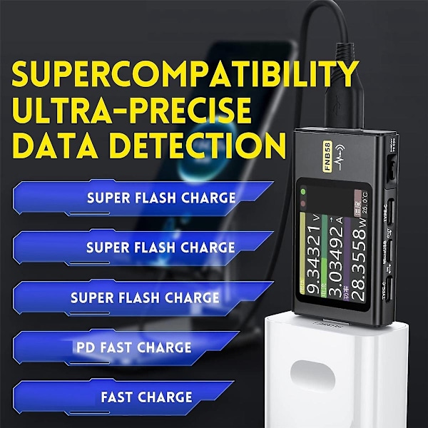Fnb58 USB-tester, spænding, strøm, effekttester, hurtig opladningsdetektering, udløserkapacitetsmåling - WELLNGS
