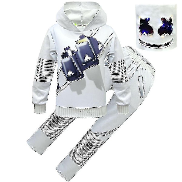 Marshmello DJ LED-mask Hoodie Cosplay-kostym för barn, pojkar och flickor - WELLNGS F 120 4-5 Years