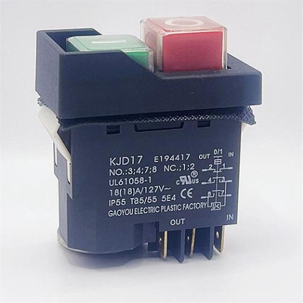 KJD17 6 Pins Elektromagnetisk Start Trykknappbrytere 18A AC127V IP55 Vanntett Utstyrs Sikkerhetsbryter-WELLNGS 0 0