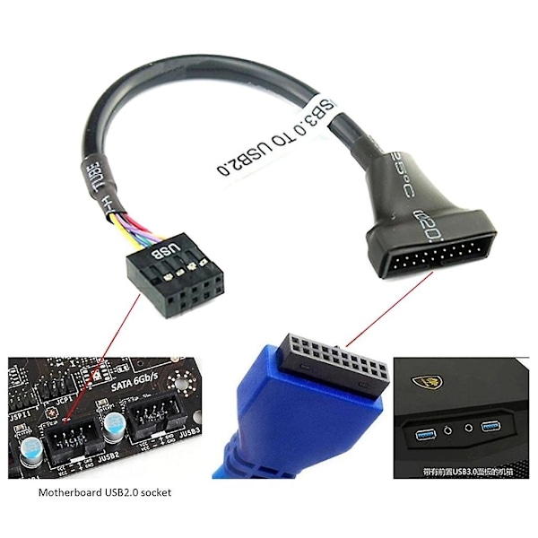 Ny USB3.0 til 2.0 Konverter 20-pin Usb3.0 til 9-pin Usb2.0 Hann/Hunn Adapter - WELLNGS 9F20M