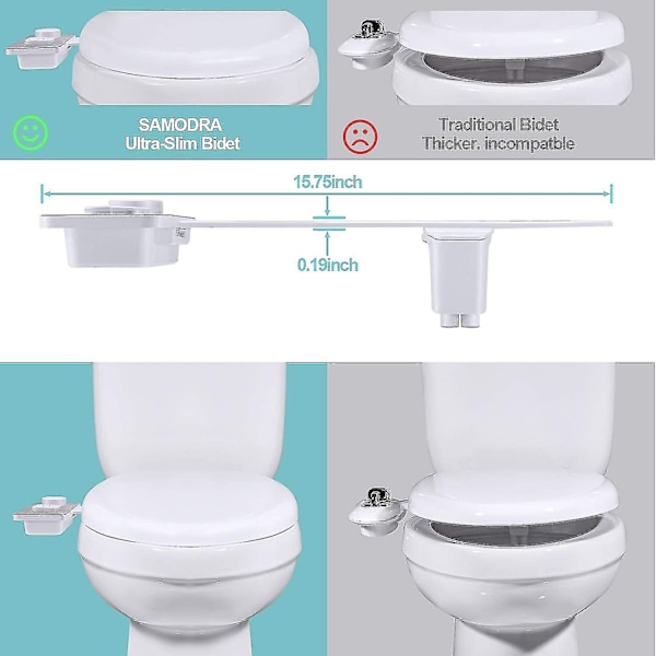 Bidet-tilbehør - Samodra Ikke-elektrisk Koldtvands Bidet Toilet Sæde Tilbehør med Trykstyring, Tilbagekørsel Selvrensende Dobbelt Dyser WELLNGS Brushed Nickel