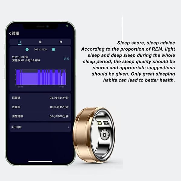 Smart Ring Søvnmåler Fitness Tracker Ring NFC Multifunksjonell Ring IP68 Vanntett Bluetooth Helse Smart Ring med Termometer-WELLNGS Gold 18