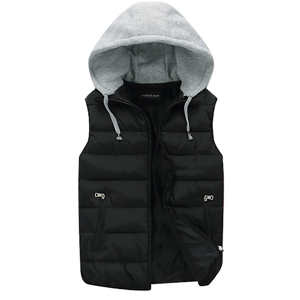 Sliktaa Mænds Hættetrøje Ærmeløs Jakke Polstret Puffer Vest - WELLNGS Black XL