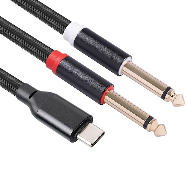 Usb C - 2x 6,35 mm:n audiostereokaapeli, tyyppi C - 2x 6,35 mm:n audiojohto älypuhelimen multimedialle - WELLNGS