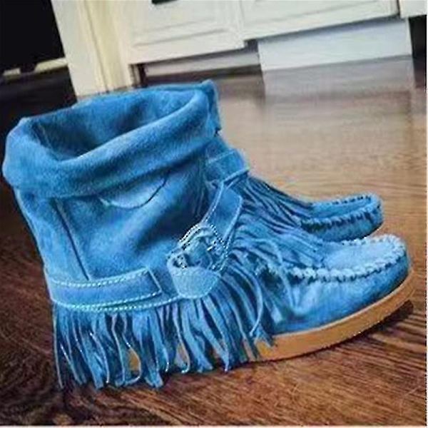 Dame Semsket Støvler med Dusker Luksus Vintage Matt Sko Sklisikre Sko Moteriktige-WELLNGS Blue 40