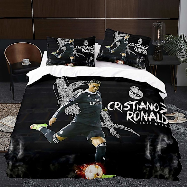 Spiller K6# 3d Tredelt Sett Størrelse Fotballserie C Ronaldo Dynetrekk Hjem Tekstil-WELLNGS 200x230cm