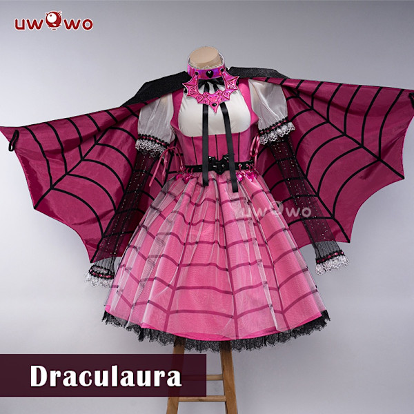 UWOWO Monster High: Draculaura Cosplay-asu, vaaleanpunainen vampyyriasu, naisten pieni paholainen cosplay-asu, Halloween-asu XXXL-WELLNGS XXXL Full set(with hat)