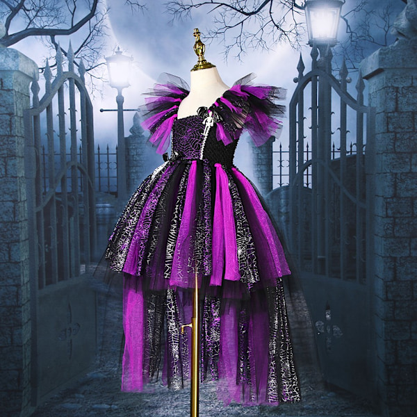 Disney Hexe Kostyme Jenter Lilla Mesh Slående Kjole Maleficent Deluxe Jenter Fancy Halloween Party Barn Rollelek Kostyme 2-12T Sett-WELLNGS Acc Sets 8-9Y