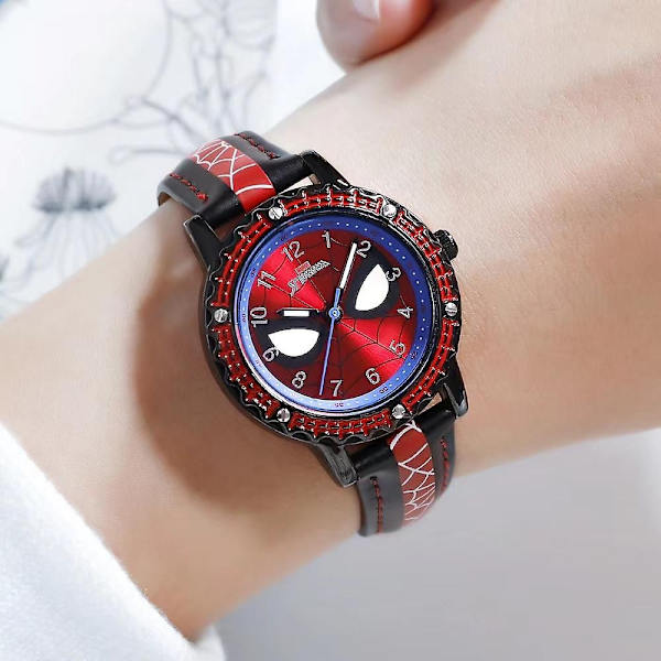 Spiderman Cool Hohtava Rannekello Lapsille Vedenkestävä Analogi Kellon Pojat Tytöt Unisex Lapset Uusivuosilahja-WELLNGS Black Red
