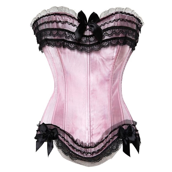 Sexy Satin Blonder Overlegg Korsett Bustier Overbust Burlesque Korsett Topp Bodyshaper Lingerie Showgirl Festdrakt Plus Size-WELLNGS 8068 Pink 6XL