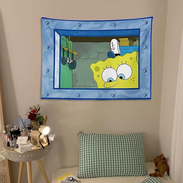 Cartoon Tapestry Rolig Tapestries Bakgrund för Sovsal Vardagsrumsvägg Dekor 100cmx70cm-WELLNGS SpongeBob SquarePants