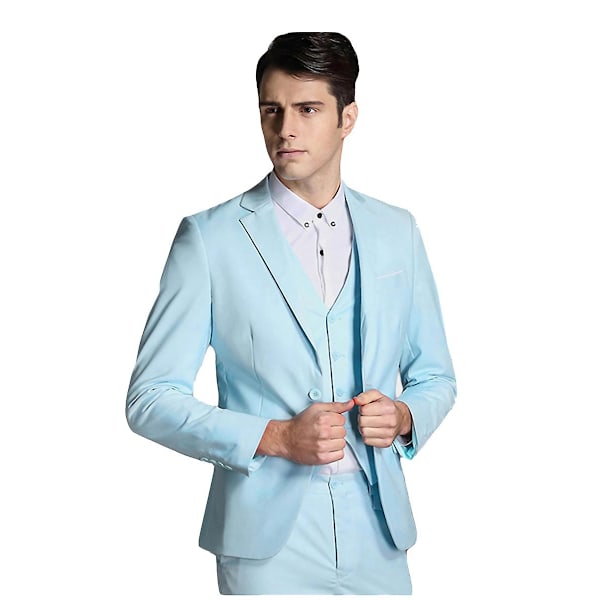 Allthemen Herresæt til Bryllup Fest Middag 3-delt Business Sæt Blazer Vest Bukser 9 Farver-WELLNGS Light Blue 3XL