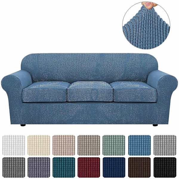 Stretch vanntett sofaovertrekk, 1 stk, spandex, Jacquard elastisk sofaovertrekk med sklisikre skum - WELLNGS blue 3 Sitzer enlarge