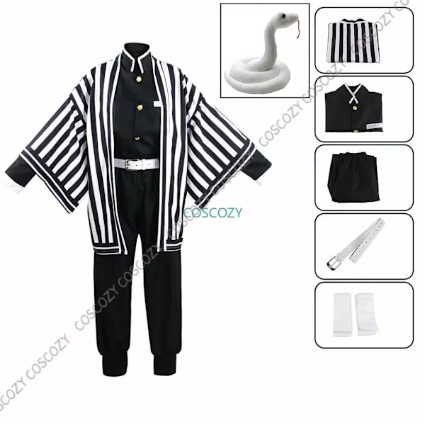 Lila/Svart Iguro Obanai Cosplay Anime Demon Ghost Slayer Iguro Obanai Haori Kimono Cosplay Kostym Vit Orm Dockset XXXL-WELLNGS XXXL A1 and snake doll