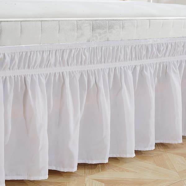 Elastisk Polyester Sengeskjørt Volang Enkel Passform Spre Overkast Kappe (Queen)-WELLNGS