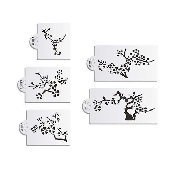 5 stk/sett Kirsebærtre Hul Kakeform Kakeform Stencil Fondant Sprayform DIY Sjokoladedekorering-WELLNGS