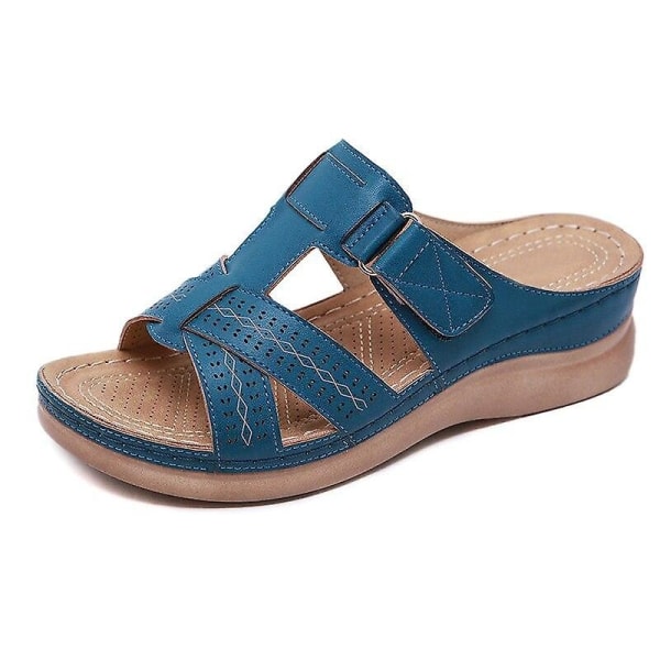 Sommar dam premium ortopediska sandaler med öppen tå Blue-WELLNGS Blue 42
