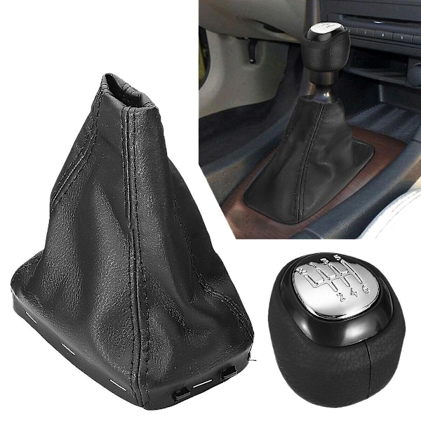 6-växlad växelspaksknopp läder damask startfodral växelspak för SAAB 93 9-3 2003-2012-WELLNGS