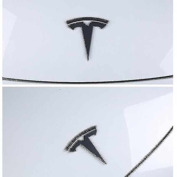 Tesla Model Y 3x Matt Svart T-Logotyp Huv Bagageutrymme Ratten Emblem - WELLNGS