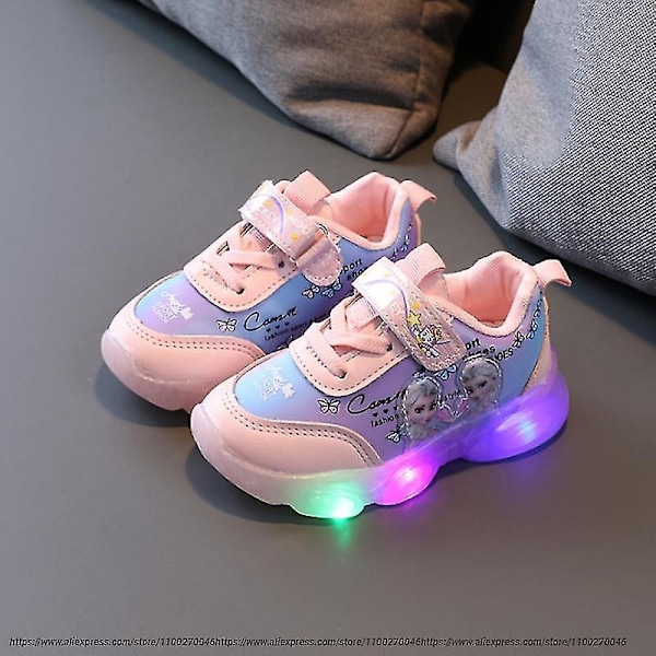 Frosne Elsa Mesh Sneakers Barn Shos Sommer Høst Led Barn Luminous Jenter Lys Baby Sneaker Sportsko Størrelse 22-31-WELLNGS Red 23