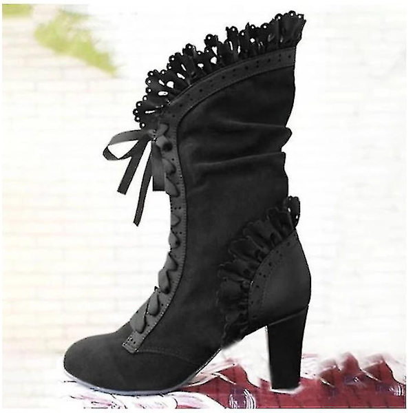 Korkeakorkoiset saappaat naisille Steampunk naiset Sexy nahkaiset mokkanahkasaappaat syksy-WELLNGS Black 42