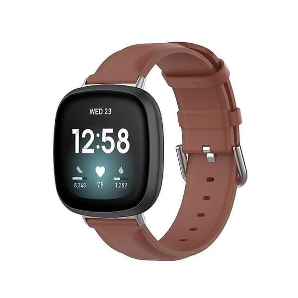 Nahkainen kellon ranneke Fitbit Versa 3 / Sense-WELLNGS -kelloon Brown