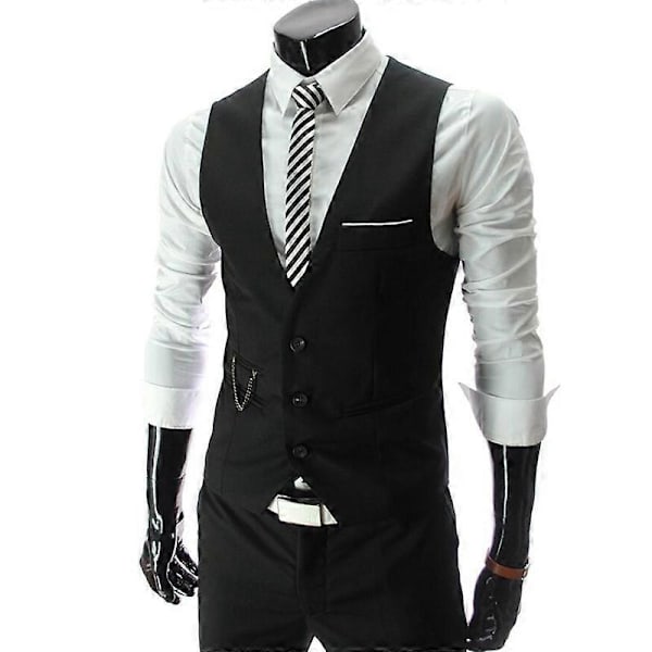 Herrar Peaky Blinder Väst Slim Fit Kostymväst Jacka - WELLNGS Black L