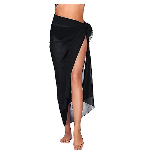 Kvinners Strand Sarong Pareo Chiffon Bikini Wrap Skjørt Cover Up for Badetøy-WELLNGS Black