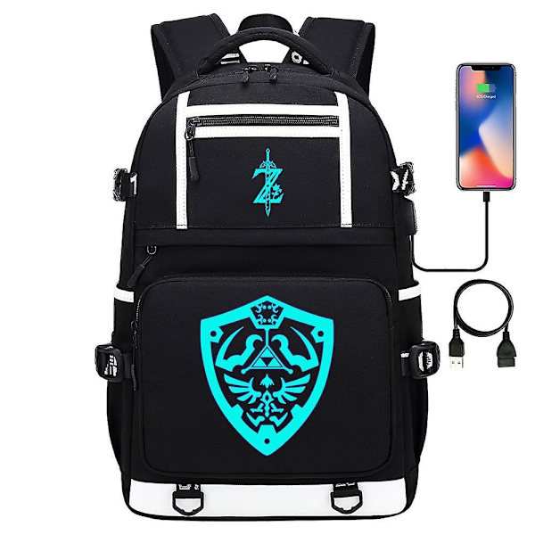 Zelda-länk Tryckt Ryggsäck för Tonåringar, Studenter, Män och Kvinnor - Skolväska, Bokväska och Laptop Resväskor med Usb Laddningsport-WELLNGS 3