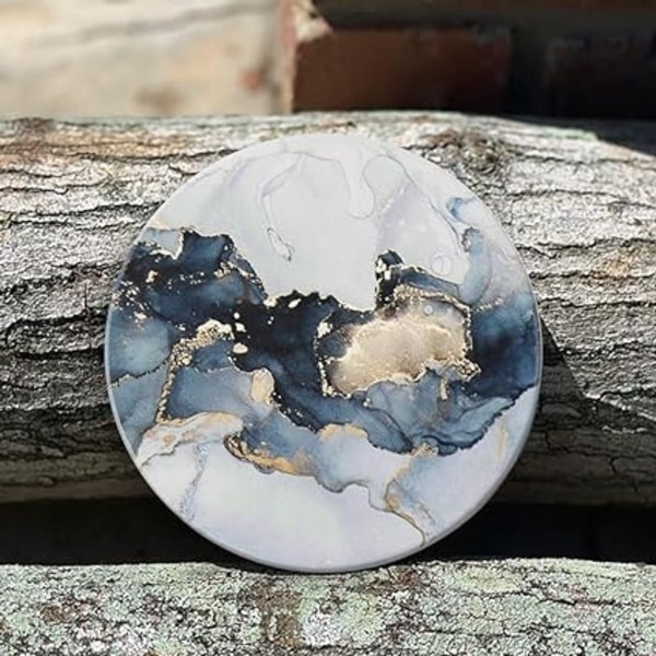 4-delte runde glasbrikker - Absorberende sæt med korkbund og keramisk sten, dekorative glasbrikker til krus og krus (grå)-WELLNGS