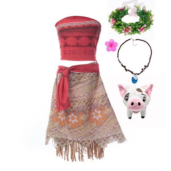 Disney Flickor Kostym Vaiana Klänning Sommar Barn Födselsedagsfest Moana Prinsessa Cosplay Husdjur Gris Kyckling Set Halloween Förklädnad G Moana Klänning-WELLNGS G Moana Dress 3T (110)