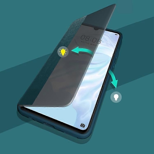 Kompatibel med Huawei P30 Pro Magnetisk Sidevindue Visning Stødsikker Horisontal Flip Læder Smart Case-WELLNGS Orange