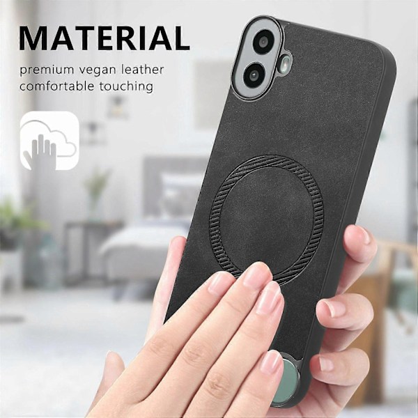 Kompatibel med Nothing CMF Phone 1 Lær Bakdeksel Kompatibel med MagSafe Hudvennlig Telefondeksel - Brun-WELLNGS Black