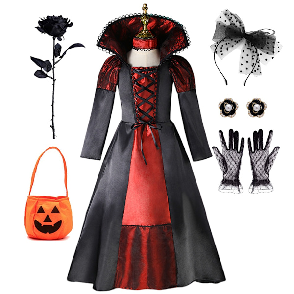 Jenteprinsessekostyme Vampyr Spøkelsesbrud Klær Halloween Elegant Rollespill Karneval Forkledning Heks Bursdagskjole Vampyr Dress 02-WELLNGS Vampire Set 02 XL(8-9T)