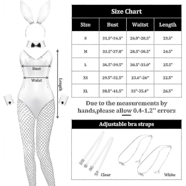 Bunny-asu Naisten Alusvaatteet ja Hännät Bodysuit Roolipeli Kanin Asusteet Halloween Jouluasu Z-WELLNGS White XS